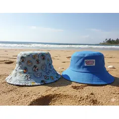 GENERICO - Sombrero Reversible de Dibujos Animados para niños Celeste y Azul