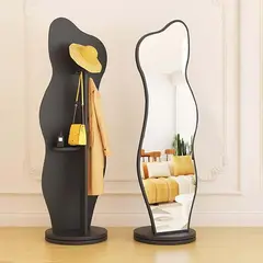 GENERICO - Espejo de Pie Giratorio 360° con Perchero y Estante Aura - Negro