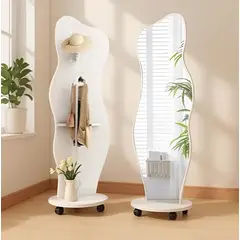 GENERICO - Espejo de Pie Giratorio 360° con Perchero y Estante Aura - Blanco