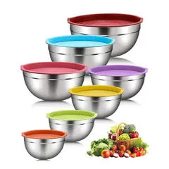 GENERICO - Set Bowls Acero Inoxidable 14 Piezas Con Tapas De Colores