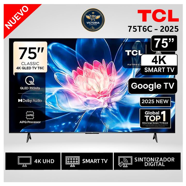 Televisor QLED 75 pulgadas Smart TV 75T6C 4K Google TV 2025