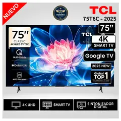 TCL - Televisor QLED 75 pulgadas Smart TV 75T6C 4K Google TV 2025