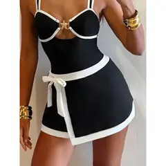 GENERICO - SEXY ENTERO TROPICAL CON PAREO CON COPA Y FORRO