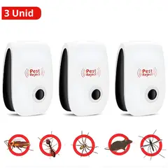 GENERICO - Pack 3 Repelentes Ultrasónicos Pest Reject contra Insectos y Roedores