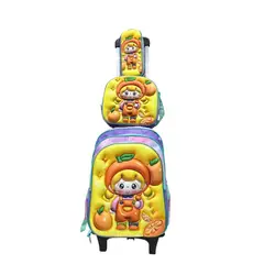 GENERICO - SET MOCHILA LUCES RUEDA 3D NARANJITA- MOCHILA - LONCHERA Y CARTUCHERA