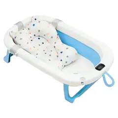 GENERICO - Bañera Tina Plegable con Termómetro y Cojín Acolchado Azul