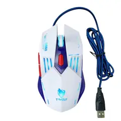 TWOLF - Mouse Gamer Luz RGB Cable USB 6 Botones Blanco