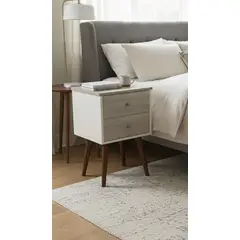GENERICO - VELADOR VINTAGE 2 CAJONES EN MELAMINA COLOR GRIS CLARO