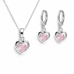 GENERICO - Set De Collar Y Aretes Mujer Corazón Con Piedra Rosa O Lavanda