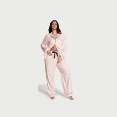 VICTORIA'S SECRET - CONJUNTO DE PIJAMA LARGO DE FRANELA ROSADO TALLA S