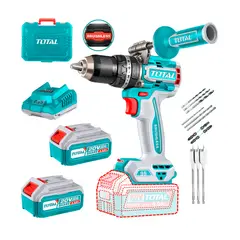 TOTAL - Taladro Percutor Inalámbrico 20v + 2 baterías 4.0ah + Accesorios