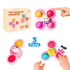 BABY - Set de 3 Spinners Sensoriales Rosados para Bebé con Texturas y Ventosa