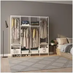 GENERICO - Ropero Colgador Multifuncional Organizador de Ropa 4 Cuerpos 170x170x39cm - Blanco