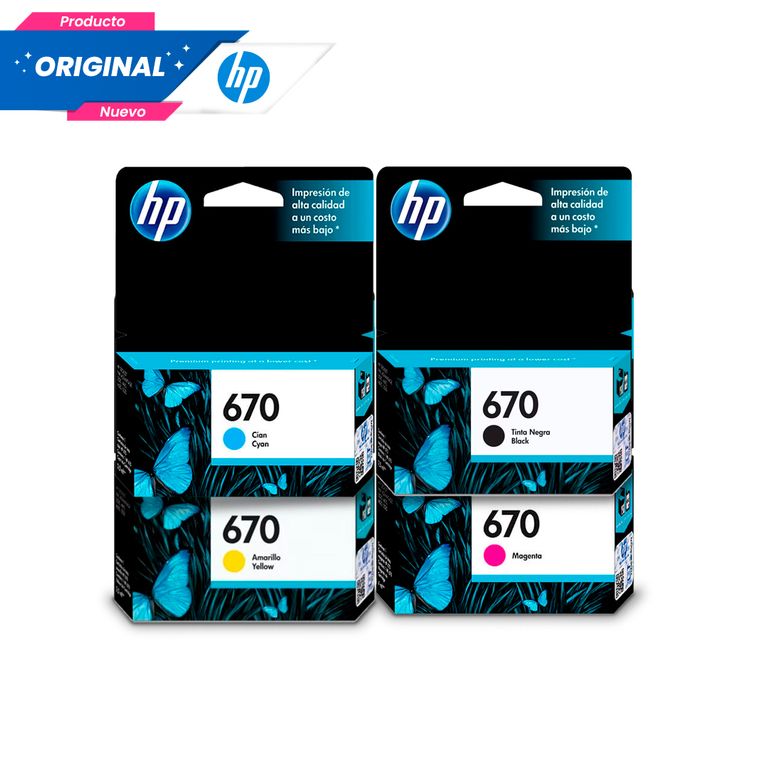 Kit Tinta HP 670 Original Negro Cian Magenta Amarillo