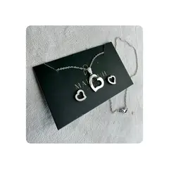 GENERICO - Pack Acero Collar con dije y Aretes - BSC Corazon Lineas Mod II Plateado