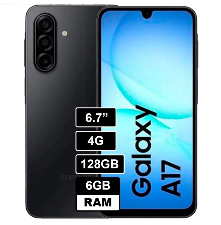 Galaxy A17 con IA, 128 GB, 6 GB de RAM, cámara de 50 MP, pantalla 6.7, Negro