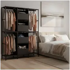 GENERICO - Ropero Colgador Multifuncional C4 Organizador de Ropa 3 Cuerpos 170x126x45cm - Negro - M