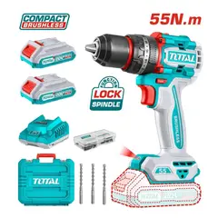 TOTAL - Taladro Percutor Brushless 55nm + 2 Baterias y Cargador TIDLI20558