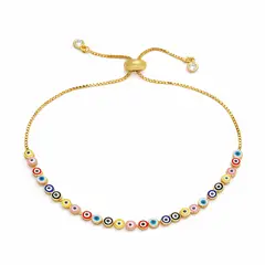 GENERICO - Pulsera Ajustable De Ojos Turcos Multicolor Mujer Dorada