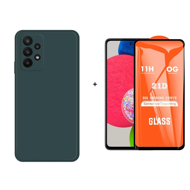 CASE SILICONA PARA SAMSUNG A52 VERDE + MICA