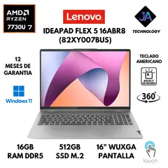 LENOVO - LAPTOP IDEAPAD FLEX 5 16ABR8 AMD RYZEN 7-7730U 16GB 512GB 16" WUXGA TS WINDOWS 11 AMERICANA
