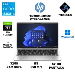 HP - LAPTOP PROBOOK 440 G10 CORE I5 1335U 32GB RAM 1TB SSD 4GB RTX2050 14" FHD WINDOWS 11