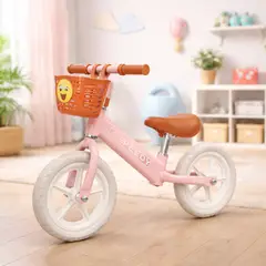 GENERICO - Bicicleta de Equilibrio para Niños Rosada con Canastilla Sin Pedales Ideal para Primeros Pasos