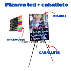 GENERICO - Pizarra Led 80x60cm con Luces + Caballete + 8 Plumones