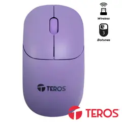 TEROS - Mouse Inalámbrico TE-1219S con Receptor USB 3 Botones Color Morado
