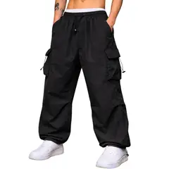 ENKI - Pantalón Cargo Oversized Hombre Tela Mojada Negro Urbano