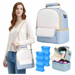 GENERICO - Cooler Bag Celeste para Leche Materna 3 Formas de Uso + 2 Bloques de Gel Refrigerante