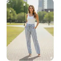 GENERICO - Pantalón palazzo lino para dama