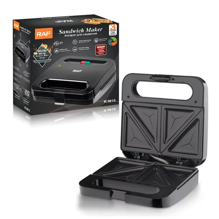 Maquina RAF Electrica para Sandwichera Waflera Sandwiches Antiadherente 750W RAF R581S