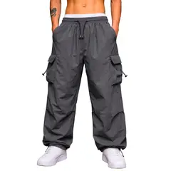 ENKI - Pantalón Cargo Oversized Hombre Tela Mojada Plomo Urbano