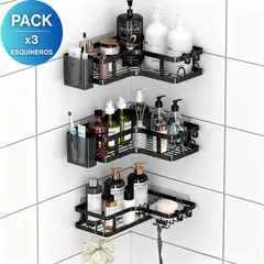 PREMIUM - Pack x3 Repisas Organizador De Ducha y Baño De Acero Inoxidable Con Adhesivo