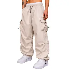 ENKI - Pantalón Cargo Oversized Hombre Tela Mojada Hueso Urbano
