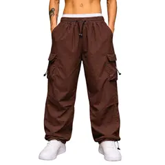 ENKI - Pantalón Cargo Oversized Hombre Tela Mojada Marrón Urbano