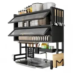 GENERICO - Organizador escurridor de platos 3 niveles con tapa 85 cm