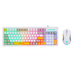 HALION - Combo Gamer Blanco Teclado y Mouse USB LED Rainbow 7200DPI Ajustable