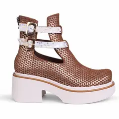 D' PODER - Botín de Cuero para Mujer VALIENTE con Hebillas y Taco Medio