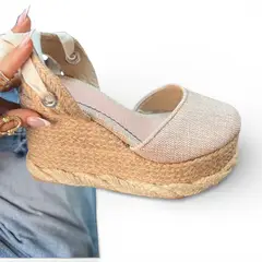 GENERICO - Sandalia Mujer 1062L- 65 Taco 9 Cuña Yute Color Beige