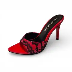 GENERICO - Stilettos Mujer Taco 9 Encaje 1062L-69 Color Rojo
