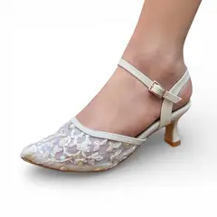 GENERICO - Stilettos Taco 5 Encaje 1062L- 65 Color Perla