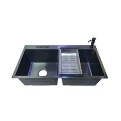 GENERICO - LAVADERO DOBLE POZA NEGRO CON ESCURRIDOR Y DISPENSADOR