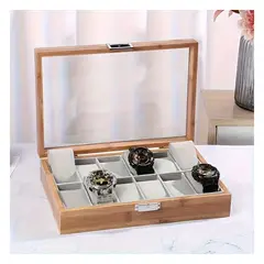 GENERICO - Porta Reloj de 12 Compartimientos de MADERA Premium