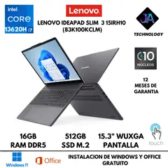 LENOVO - LAPTOP IDEAPAD SLIM 3 15IRH10 CORE I7-13620H 16GB RAM DDR5 512GB SSD 15.3" WUXGA FREEDOS