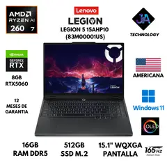 LENOVO - LAPTOP LEGION 5 15AHP10 AMD RYZEN 7 260 16GB RAM 512GB SSD 8GB RTX5060 15.1" WIN 11 AMERICANA