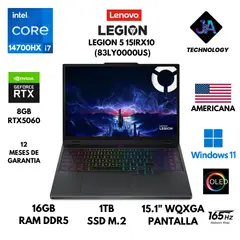 LENOVO - LAPTOP LEGION 5 15IRX10 CORE I7 14700HX 16GB RAM 1TB SSD 8GB RTX5060 15.1" WIN 11 AMERICANA