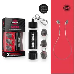 EAR PEACE - Tapones de Oìdo + Juego Filtros Antiruido de 17dB 20dB y 26dB + Cordón Sujetador - MOTO ORIGINAL
