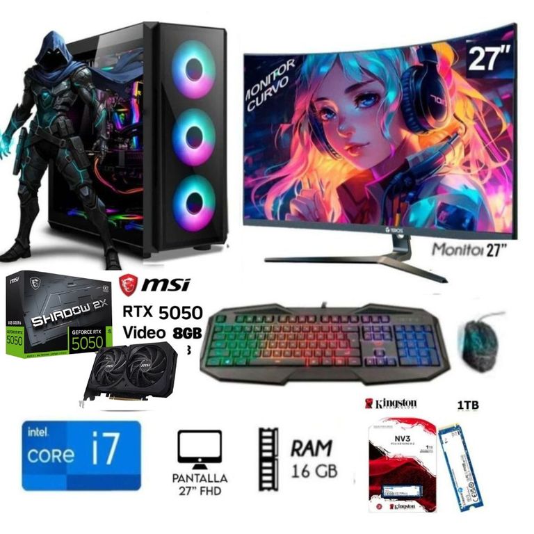 Computadora PC Core I7-10TH Ram 16GB, Disco SSD M.2 1TB, RTX 5050 8GB, MONITOR 27"